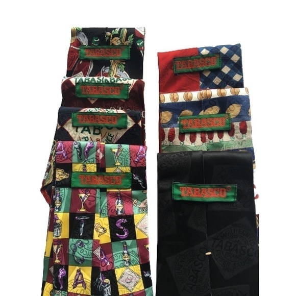 TABASCO Novelty Neckties Ties 100% Silk Made USA Lot 7 Graphic Hot Sauce Vintage - Picture 6 of 15